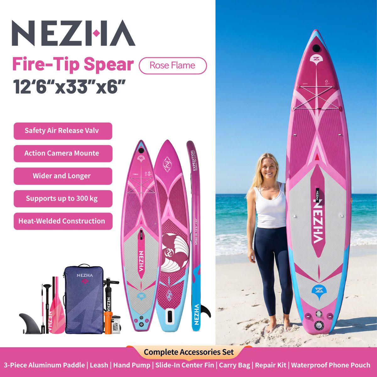 Inflatable Surfboard SUP Travel Portable NEZHA SURF 12’6” Stand-Up Paddle Board_desvips.com