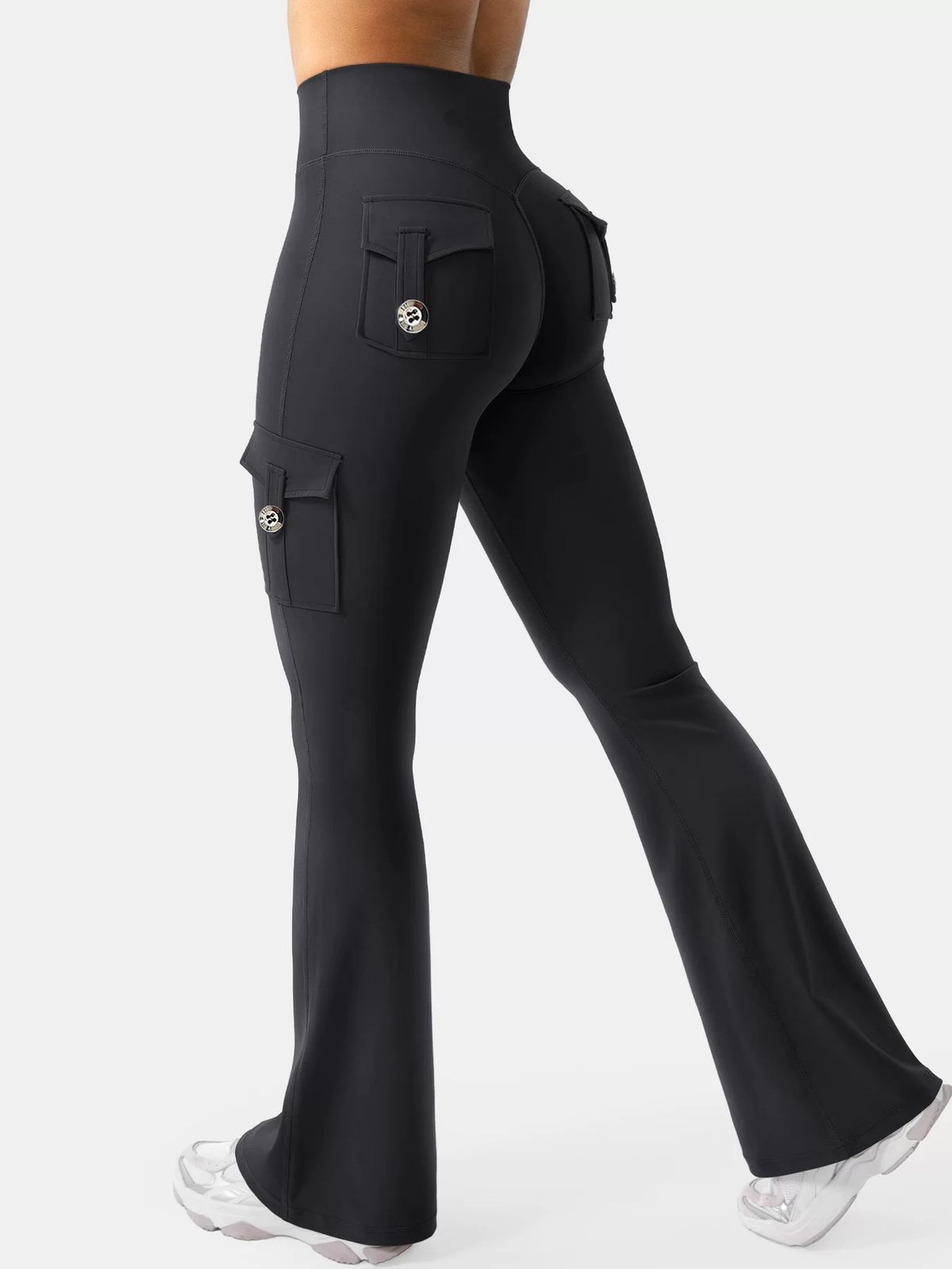 Essential Women's Pants: High-Waisted Flared Workout Pants With Pockets, Shaping And Tummy-Control Fitness Pants._desvips.com