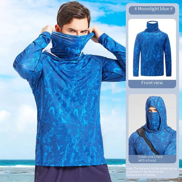 Men's UPF 50+ Sun Protection Hoodie - Lightweight & Quick-Dry Fishing Shirt With Face Mask (UV-Blocking, Breathable Fabric)_desvips.com