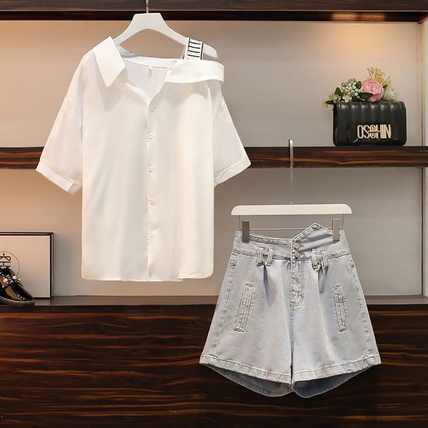 Plus-size Women's Clothing 2025 Summer New Style For Plus-size Girls: Fashionable Slimming Short-sleeve Top And Denim_desvips.com