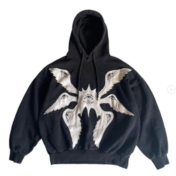 2026 Fashion Y2K Gothic Black Hoodies Outerwear Women/Men Polyester Angel Stickers Embroidery Vintage Long Sleeve Loose Thick Hooded Sweatshirts_desvips.com