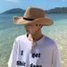 Straw Hat Men's Summer American Beach Hat Men's Sun Protection Mountaineering Sun Hat Men's Western Denim Travel Straw Hat_desvips.com