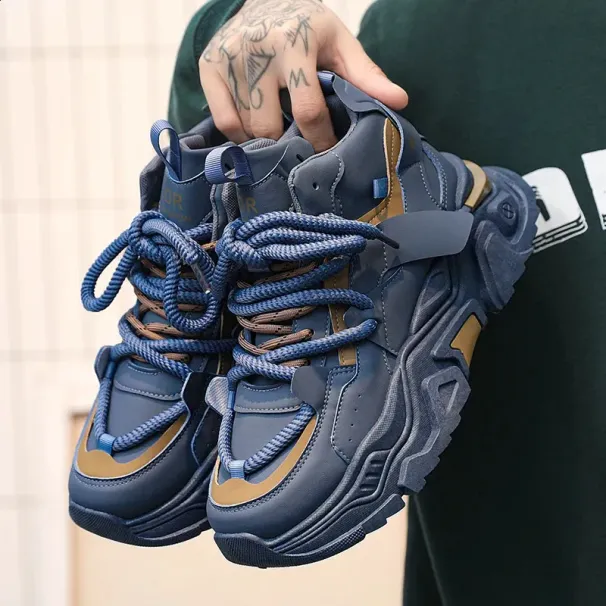 Chunky Dad For Sneakers Spring Breathable Lace-up High-top Mens Trendy Non-slip Platform Men Jogging Shoes 240809_desvips.com