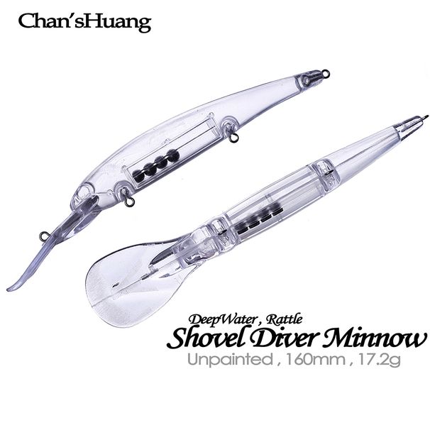 Chan’sHuang 20PCS Unpainted Blanks Bait 160mm 17.2g Deepwater Shovel Diver Minnow DIY Handmade Artificial Fishing Lure_desvips.com