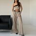 Women's color contrast vest wide leg suit pants fashion casual two sets_desvips.com