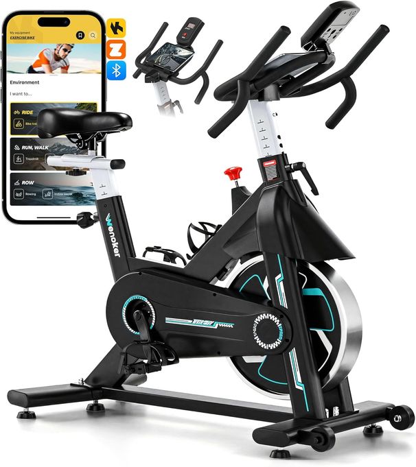 WENOKER Heimtrainer Fahrrad Mit App, Leises Hometrainer Mit Gebogenem Griff, Bequem Ergometer Heimtrainer Mit LCD-Display, Tablet-Halterung, Bis 160KG_desvips.com