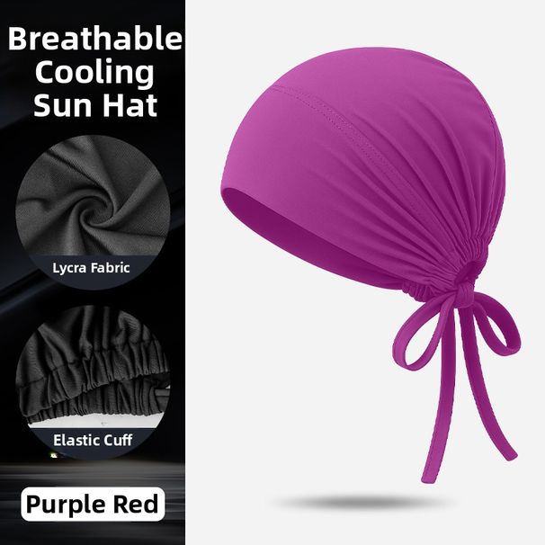 Adjustable Wide Brim Headscarf Base Hat Solid Color Silk Scarf Sun Protection Forehead Protector For Cycling Sports & Outdoor_desvips.com
