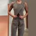 Women's Clothing solid color round neck button top temperament straight pants suit_desvips.com