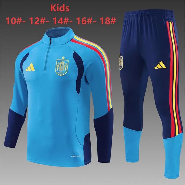 Childrens 2627 Spanish Lake Blue Ribbon Style Children Football Sportswear Long Sleeved Half Zip Soccer Suit Set Kids Football Jersey Kit_desvips.com