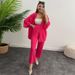 women’s clothing solid color casual wrinkled cardigan two piece set with loose casual long sved trousers cardigan suit_desvips.com