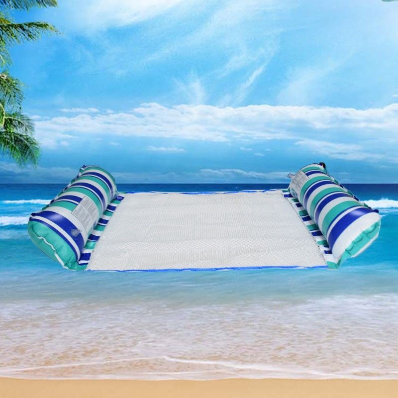 4-Tube Inflatable Lounge Chair With Mesh Seat - Striped Floating Water Hammock For Pool Beach & Lake (Quick-Dry Foldable & Heavy-Duty PVC)_desvips.com
