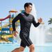 Half-zip Long-sleeve Sun-protective Swimsuit With Five-point Swim Trunks, Breathable Men's Swimwear And Diving Suit Set_desvips.com