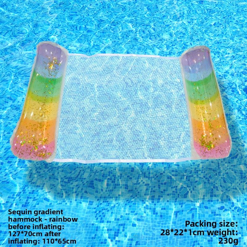 Glitter Gradient Inflatable Pool Hammock - Eco-Friendly PVC Floating Bed With Breathable Mesh (200cm UV-Resistant For Adults Quick-Dry & Portable)_desvips.com