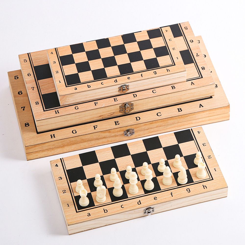 Wooden 3-in-1 Folding Chessboard Children's Puzzle Toy Chess And Card Entertainment Board Game_desvips.com