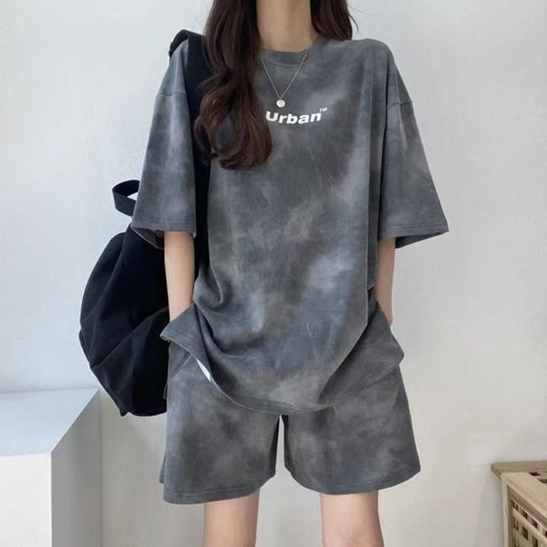Tie-dye Sports Casual Outfit Women, Summer 2022 New Style, Suitable For Petite Figures, Versatile Top And Shorts_desvips.com