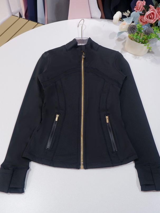 Stand Collar Gold Zipper High Elasticity Outdoor Running Long Sleeve Yoga Jacket Sports Coat For Women_desvips.com