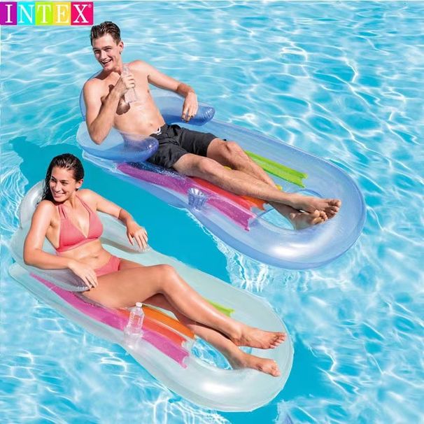 Inflatable Lounge Chair (160x85cm) - Heavy-Duty PVC Floating Bed With Backrest & Armrests For Pool, Beach, Lake - Blue Luxury Air Mattress For Adults_desvips.com