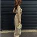 Women's clothing fashion solid color lace short long-sleeved top wide-leg pants two-piece set_desvips.com