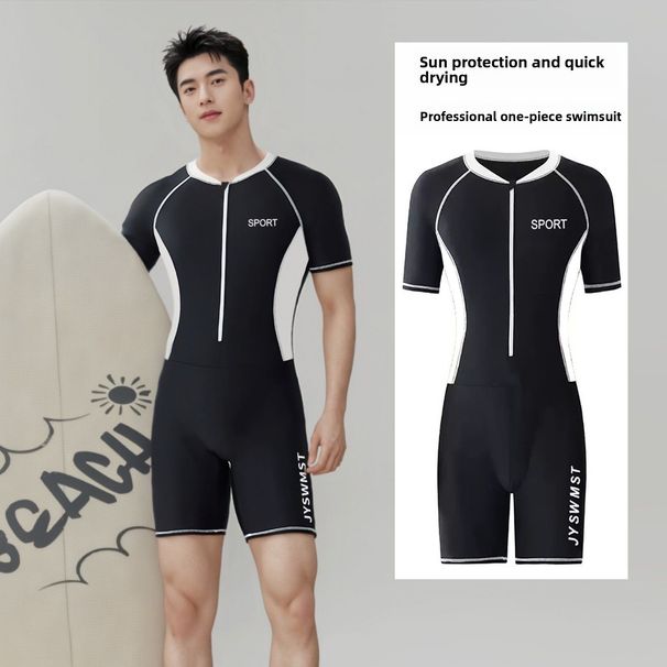 New Men's Swimsuit One-Piece Short Sleeve Diving Sun Protection Quick-Dry Rash Guard Snorkeling Sports Fitness Suit_desvips.com