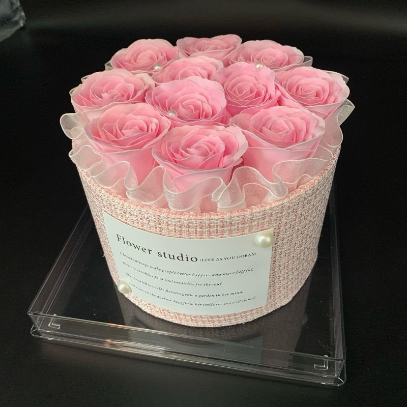 Eternal Small Fragrant Artificial Flower Bouquet In A Hug Bucket With Acrylic Cover Gift Box For Birthday, Girlfriend,_desvips.com
