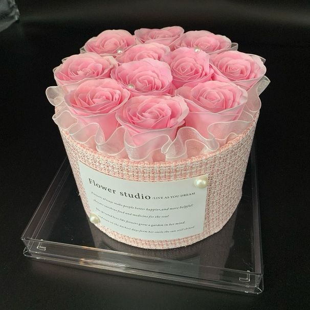 Eternal Small Fragrant Artificial Flower Bouquet In A Hug Bucket With Acrylic Cover Gift Box For Birthday, Girlfriend,_desvips.com