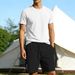 2026 Spring/Summer Men's Linen-Like Short Sleeve Shorts Set Outdoor Camping, Relaxed Fit, Multi-Color Breathable Sports_desvips.com