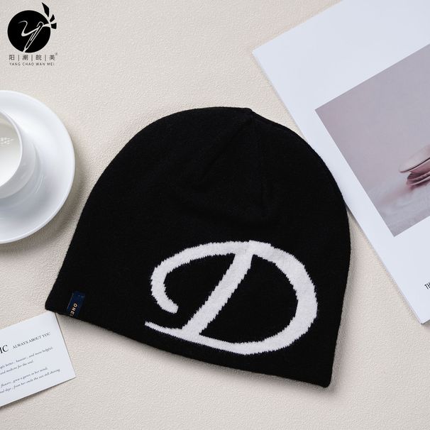 Yangchao Wanmei Autumn Winter Korean Style Wool Hat For Women Outdoor Warm Fashion Letter D Knitted Yarn Face Slimming_desvips.com