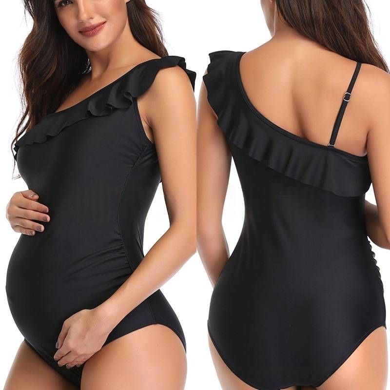Maternity One-Piece Swimsuit - Off-Shoulder Ruffle Design Supportive & Comfortable For Pregnancy Sexy & Stylish For Beach & Pool_desvips.com