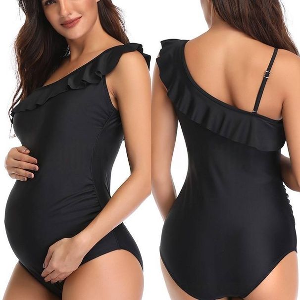 Maternity One-Piece Swimsuit - Off-Shoulder Ruffle Design Supportive & Comfortable For Pregnancy Sexy & Stylish For Beach & Pool_desvips.com