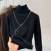 Women's Fleece-Lined High Neck Thermal Sweater - Soft & Warm Winter Pullover, Loose Fit, Long Sleeve, Casual & Elegant (Black/White/Brown/Khaki)_desvips.com