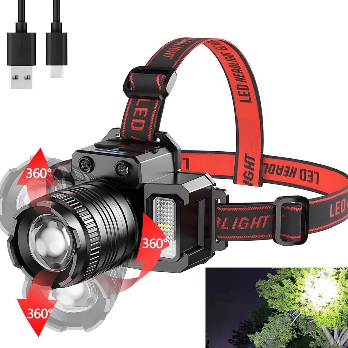 USB Rechargeable Canping Hiking Headlight 5-Modes LED Headlamp Motion Sensor Headlamp_desvips.com