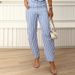Women's Clothing New Casual Home Striped Print V neck Sleeveless Suit Pants_desvips.com