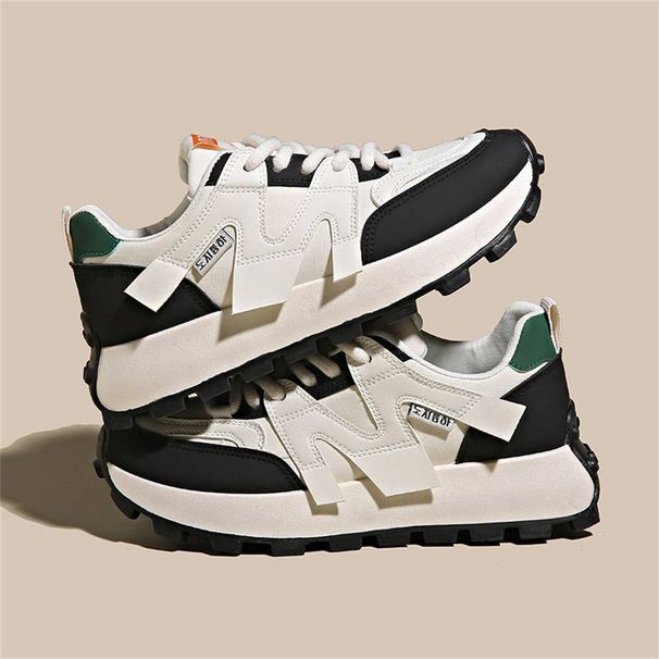 2025 Fashion Sneakers Jogging Shoes Women's Artificial PU Splicing Low Top Lace-Up Thick Sole Non-Slip Wear-Resistant Running Shoes_desvips.com