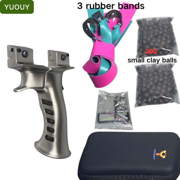 YUOUY Portable Handmade Target Practice Slingshot Kit With Elastic Bands And Clay Balls_desvips.com