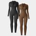 One Piece Seamless Zipper Thumb Hole Tight Fting Long Sleeved For Women's Running, Fness And Sports Full Body_desvips.com