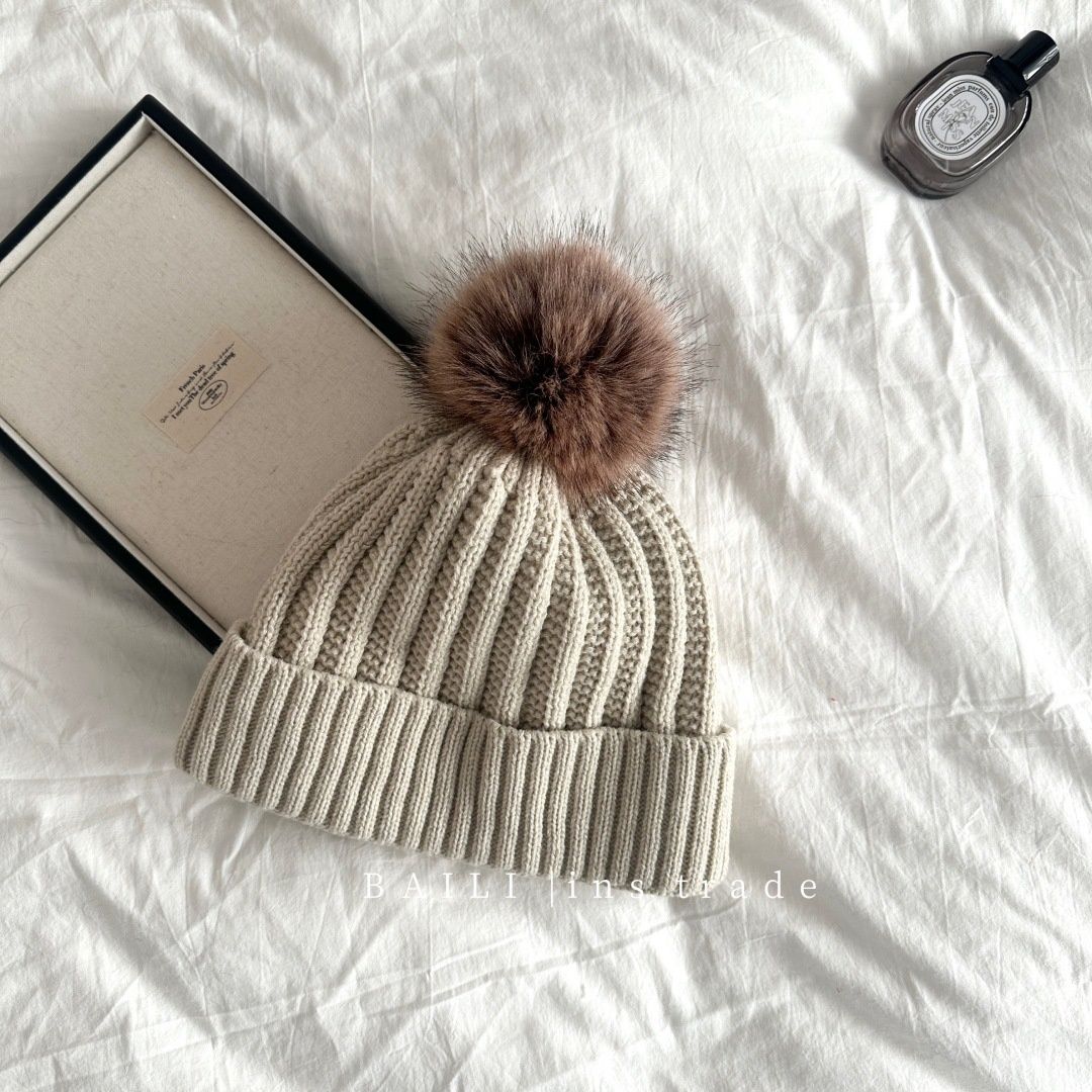 001 Autumn Winter New Thickened Fleece Pom Outdoor Warm Skiing Hiking Pullover Women's Knitted Hat_desvips.com