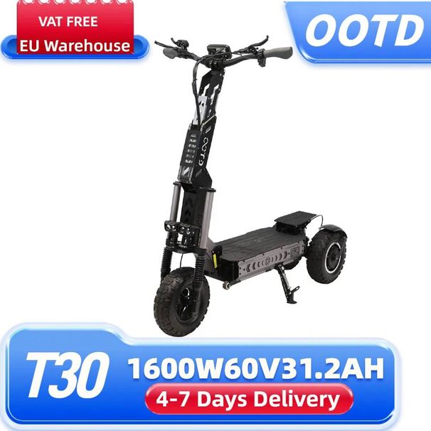 OOTD T30 Off-Road Electric 3-Wheel Scooter Dual 1600W Motors 13'' Electric Scooter For Adult 60V 31.2AH_desvips.com