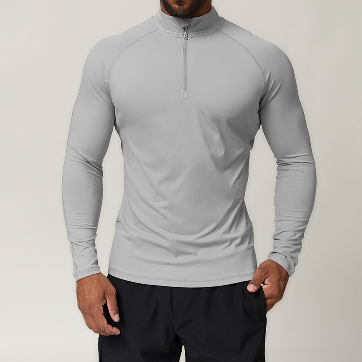 KOOSSOASIS Men's Sports Zipper Quick-Drying Long-Sleeve T-Shirt For Running, Fitness, Home, Commuting, And Casual Wear 1041_desvips.com