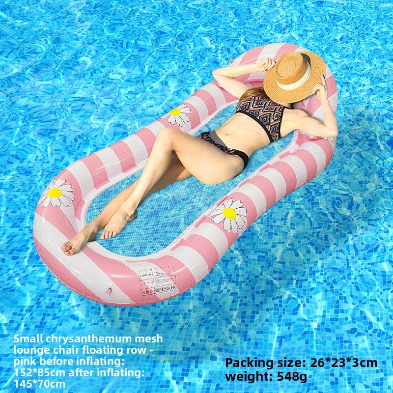 Square Striped Inflatable Lounge Chair With Mesh Seat & Headrest - PVC Single Pool Float For Adults (Quick-Dry Non-Slip Bottom)_desvips.com