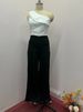 Women's Clothing fashion solid color oblique collar slim fit top high waist wide leg pants suit_desvips.com
