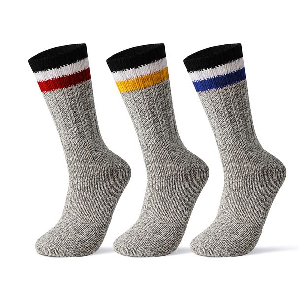 3 Pairs Merino Wool Men's Autumn Winter Thicken Leg Warm Outdoor Sports Hiking Riding Fashion Striped Mid-calf Socks_desvips.com