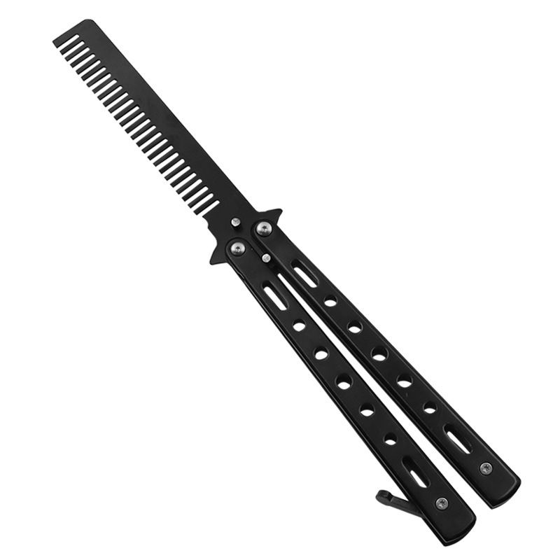 1PCS Foldable Comb Stainless Steel Butterfly Knife Comb Beard Moustache Brushe Salon Hairdressing Styling Tool_desvips.com