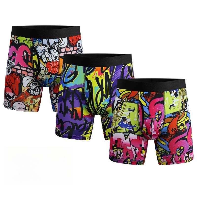 NOKO 3-pack European And American Size Men's Underwear Side Opening And Lengthened Trouser Legs Men's Boxer Briefs_desvips.com