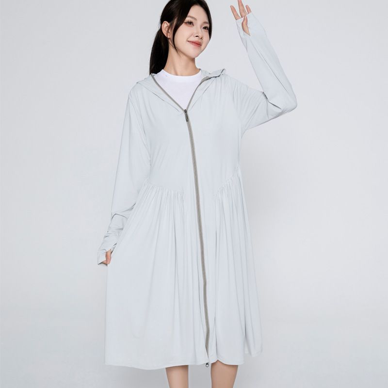 Women's UPF50+ Sun Protection Dress - Bamboo Viscose Long Sleeve Hooded Maxi Dress With Slim Fit & Breathable Design_desvips.com
