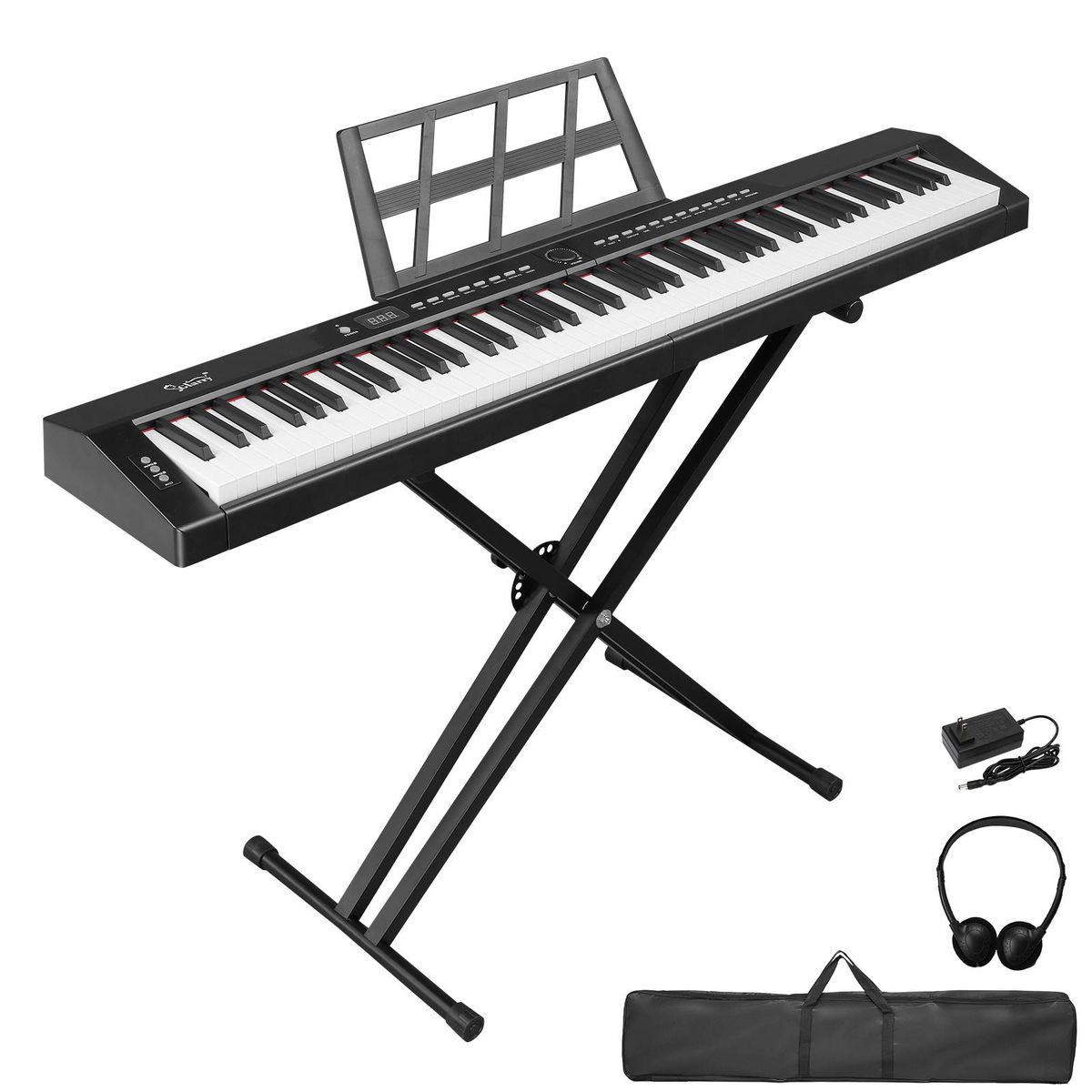 GPP-105 88 Key Full Size Semi-Weighted Standard Keyboards Digital Piano With Dual-tube X-Shape Stand MIDI Bluetooth Headphone_desvips.com