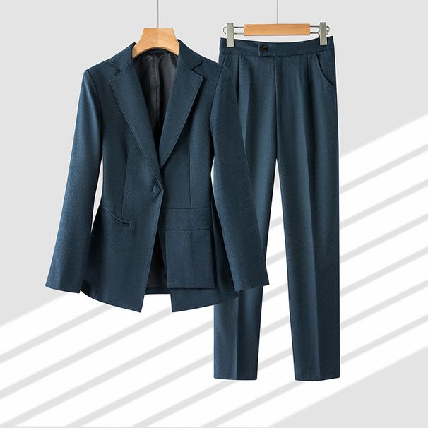 Women's Clothing high end dark blue! Slim suit slim suit jacket + cigarette pants suit for women_desvips.com
