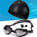 Anti Fog Electroplated Swimming Goggles + Silicone Swimming Cap + Silicone Nose Clip Earplugs Five Piece Set Bag_desvips.com