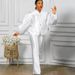 Women's Clothing solid color puff sleeve top wide leg trousers two piece suit women's fashion suit_desvips.com