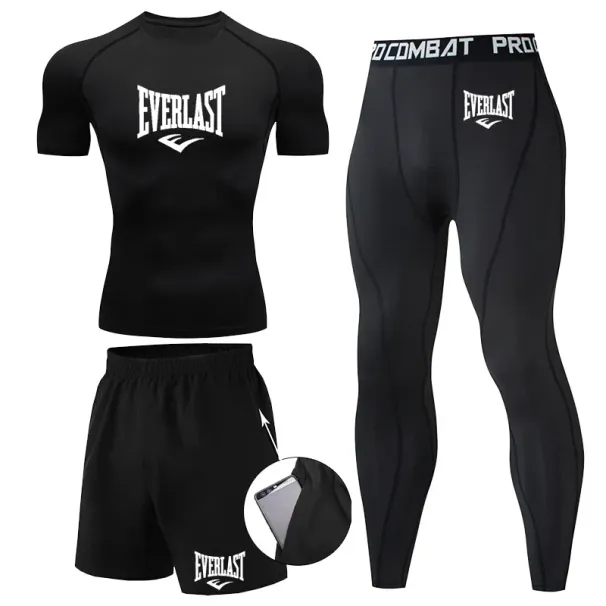 EVER/LAST Black Men's Suits Compression Shirts Leggings Elasticity Fitness Gym Running Breathable Quick Dry Rashguard_desvips.com