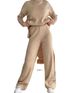 Women's simple long-sleeved loose casual sweater knitted top trousers wide-leg pants two-piece suit_desvips.com